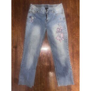 Women's Butterfly Embellished Faded Glory Jeans Light Wash Size 16